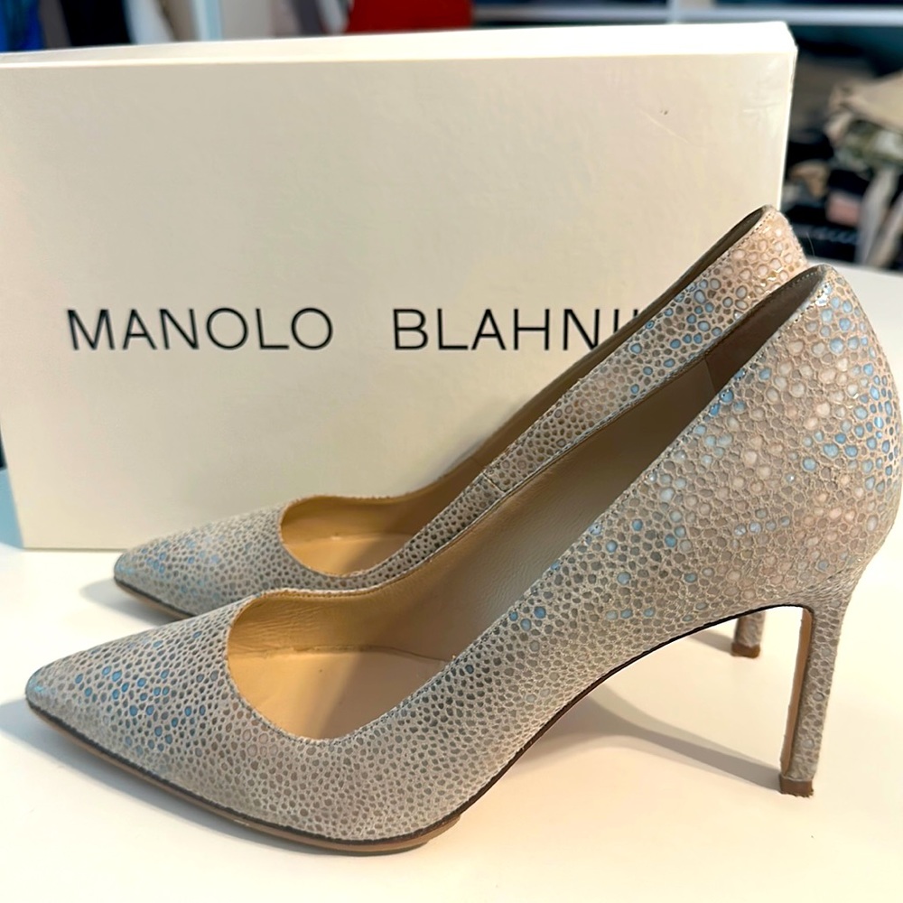 Manolo Blahnik BB 90 Metallic Speck heels Size 37 - Picture 2 of 7
